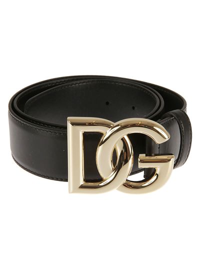 Shop Dolce & Gabbana Logo Plaque Buckled Belt In Black