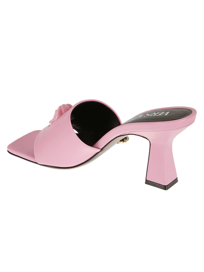 Shop Versace Medusa Head Block Heel Sandals In Baby Pink