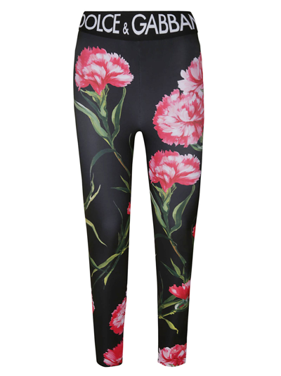 Shop Dolce & Gabbana Logo Waist Floral Print Leggings In Multicolor
