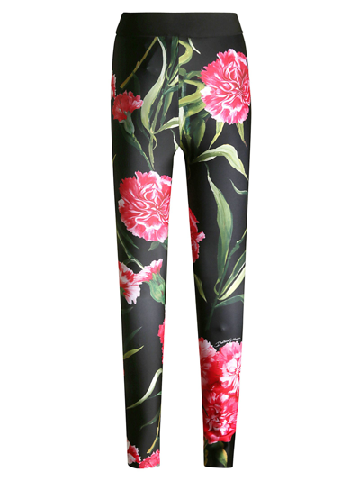 Shop Dolce & Gabbana Logo Waist Floral Print Leggings In Multicolor