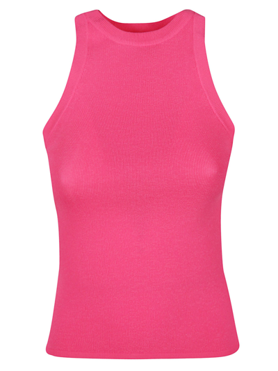 Shop Msgm Sleeveless Knit Plain Top In Pink