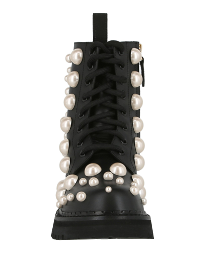 Shop Moschino Pearl Leather Combat Boots In Black