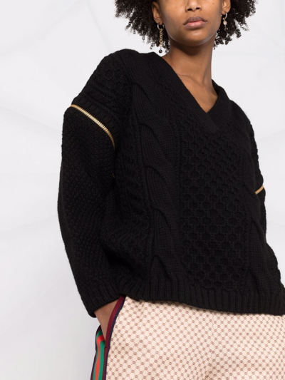 Shop Gucci Metallic-trim Knitted Wool Jumper In 1000 Nero