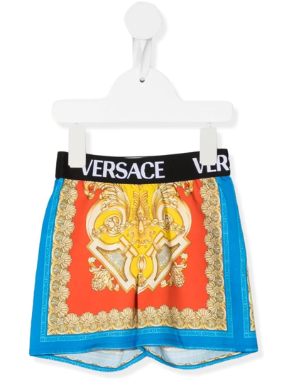 Shop Versace Baroque-pattern Print Shorts In Gold