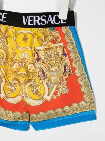 Shop Versace Baroque-pattern Print Shorts In Gold