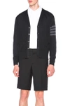 Thom Browne Cashmere Cardigan With Grosgrain Ribbon Trim In Black & Charcoal