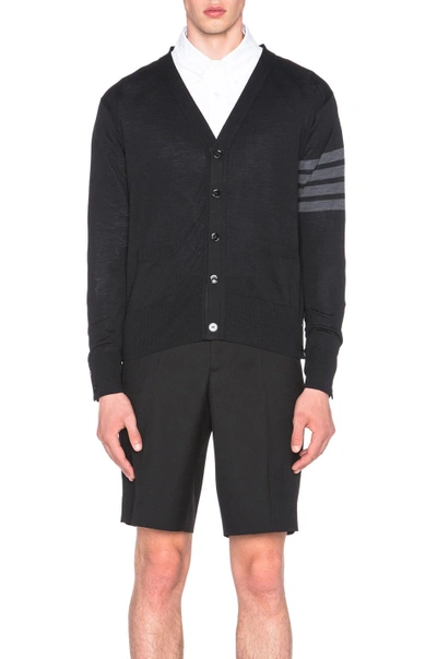 Shop Thom Browne Classic V Neck Cardigan In Black & Charcoal