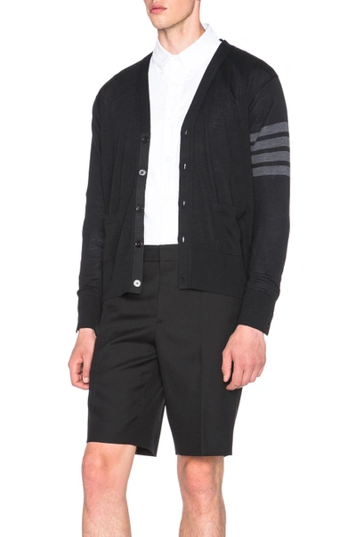 Shop Thom Browne Classic V Neck Cardigan In Black & Charcoal