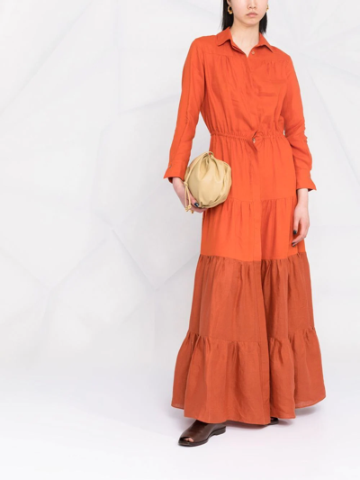 Shop Kiton Tiered Maxi Shirt Dress In Orange
