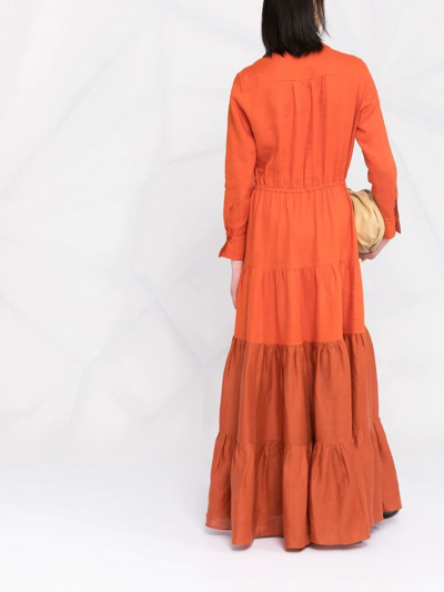 Shop Kiton Tiered Maxi Shirt Dress In Orange