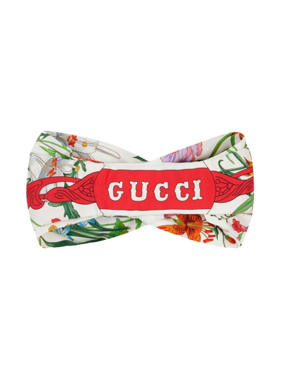 Shop Gucci Flora Print Silk Headband In White