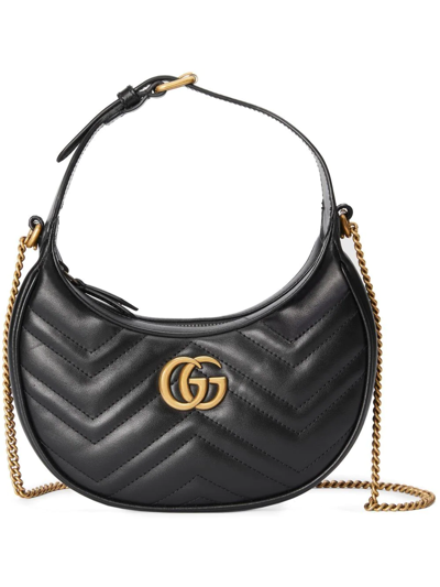 Shop Gucci Mini Gg Marmont Half-moon Shoulder Bag In Black