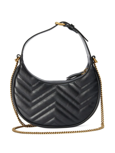 Shop Gucci Mini Gg Marmont Half-moon Shoulder Bag In Black