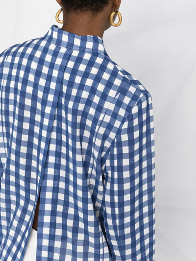 Shop Jacquemus Open Front Gingham Shirt In Blue