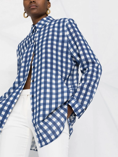 Shop Jacquemus Open Front Gingham Shirt In Blue