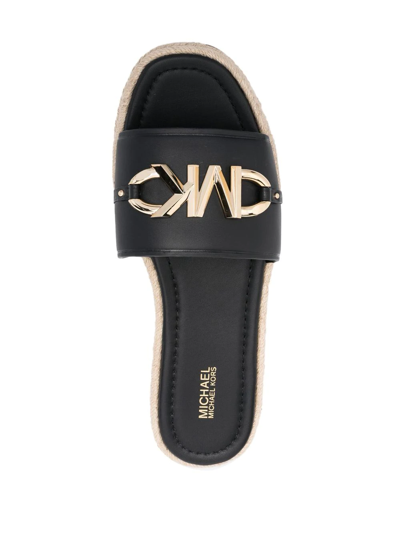 Shop Michael Michael Kors Izzy Logo-plaque Slide Sandals In Black