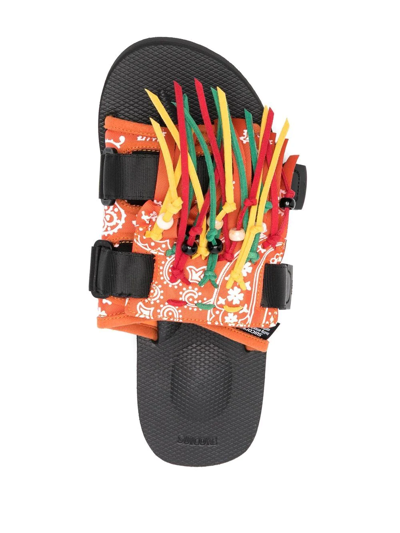 Alanui X Suicoke Fringed Canvas-strap Slides In Orange
