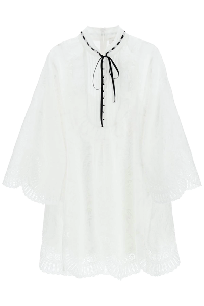 Shop Zimmermann Dancer Tie Neck Mini Dress In White