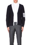 Thom Browne Cropped Blue Cardigan With Deep V-neck And Signature Stripes In Navy