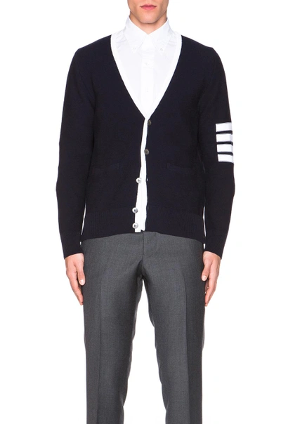 Shop Thom Browne Link Stitch Cardigan In Navy