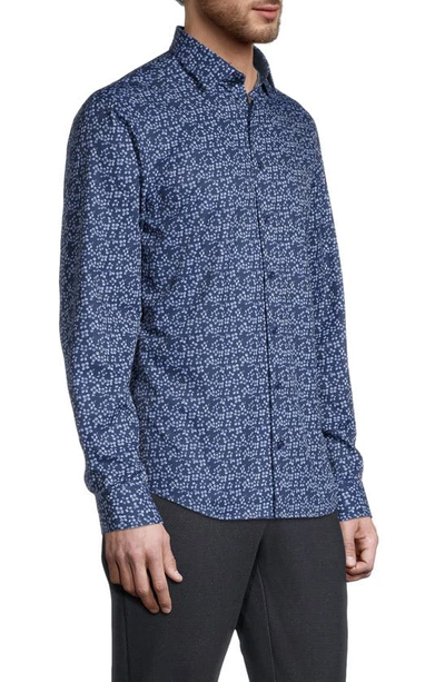 Shop Soul Of London Long Sleeve Printed Woven Dress Shirt In Navy