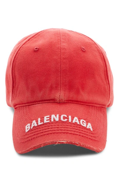 Shop Balenciaga Distressed Logo Baseball Cap In Bright Red/ White