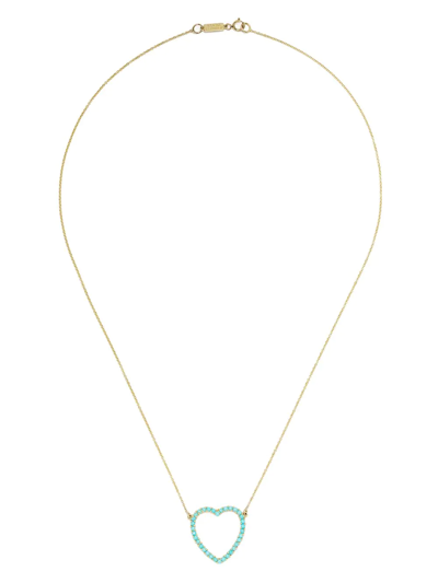 Shop Jennifer Meyer 18kt Yellow Gold Turquoise Large Open Heart Pendant Necklace In Black