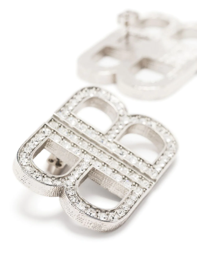Shop Balenciaga Bb 2.0 Crystal-embellished Earrings In Silver