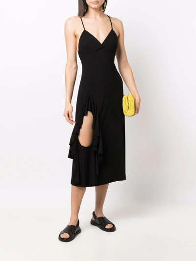 Shop Loewe Ruffle-detail Midi Dress In Black