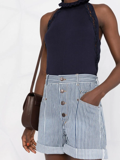 Shop Isabel Marant Striped High-waisted Shorts In Blau