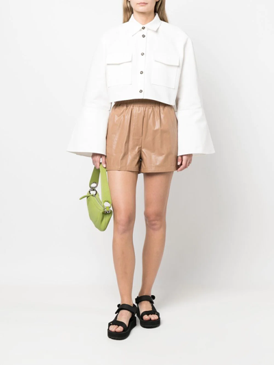Stand Studio Elasticated Faux Leather Shorts In Nude