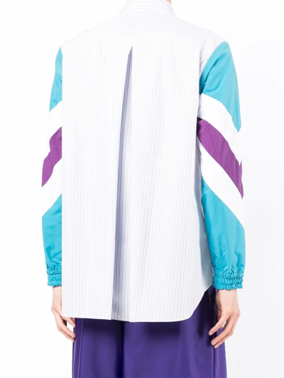 Shop Fumito Ganryu Contrast-sleeve Striped Shirt In Blau