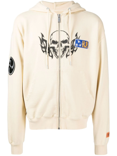 Shop Heron Preston Flaming Skull Zip-fastening Hoodie In Nude