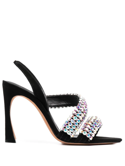 Alexandre Birman Alannis Suede Slingback Sandals With Crystals In Schwarz