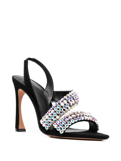 Alexandre Birman Alannis Suede Slingback Sandals With Crystals In Schwarz