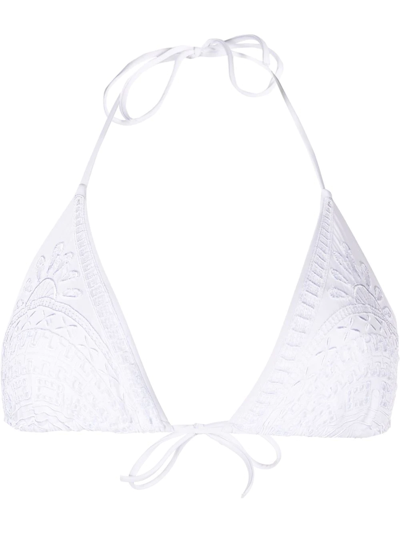 Shop Ermanno Scervino Embroidered Triangle Bikini Top In Weiss