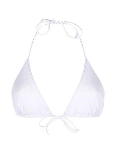 Shop Ermanno Scervino Embroidered Triangle Bikini Top In Weiss
