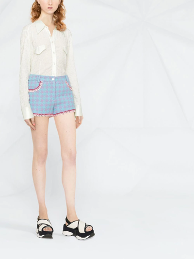 Moschino Houndstooth Cotton Blend Bouclé Shorts In Blau