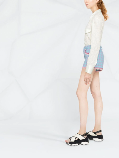 Moschino Houndstooth Cotton Blend Bouclé Shorts In Blau