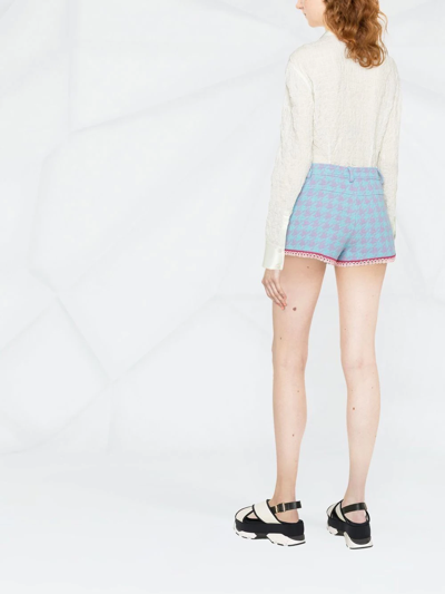 Moschino Houndstooth Cotton Blend Bouclé Shorts In Blau