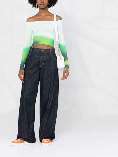 Off-white Blurred Seamless Off-the-shoulder Top In Grün
