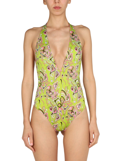 Shop Emilio Pucci African Print One-piece Swimsuit In Green