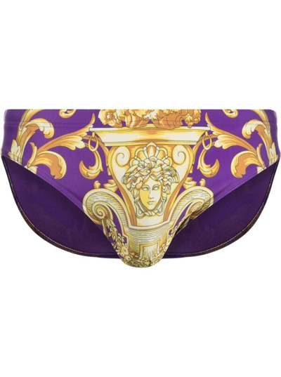 Shop Versace Man's Baroque Print Fabric Swim Briefs In Multicolor