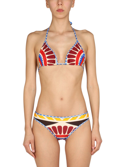 La Doublej Abstract Print Halterneck Bikini Top In Multicolour