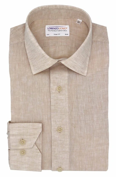 Shop Lorenzo Uomo Solid Linen Trim Fit Dress Shirt In Latte