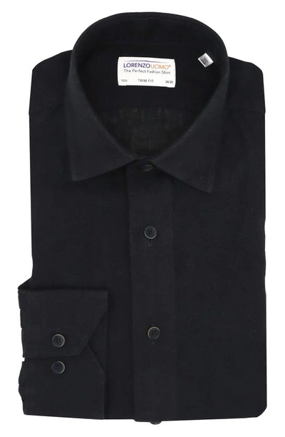 Shop Lorenzo Uomo Solid Linen Trim Fit Dress Shirt In Onyx