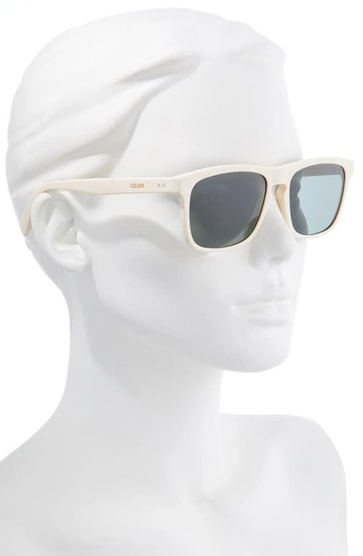 Celine 57mm Rectangular Sunglasses In Shiny Ivory/ Green