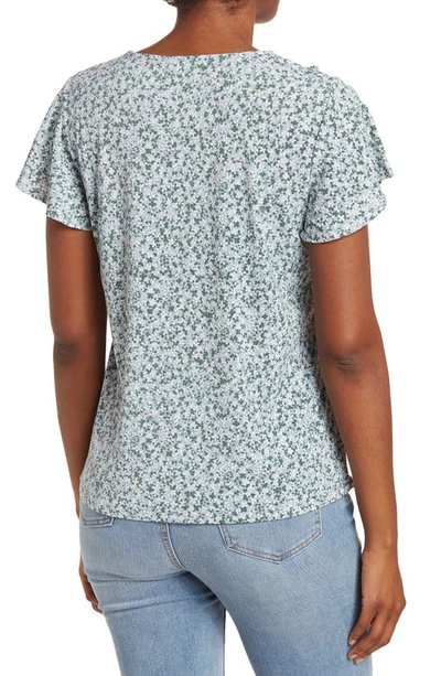 Shop Adrianna Papell Polka Dot V-neck Flutter Sleeve Moss Crepe Top In Mint Green Stamp Ditsy