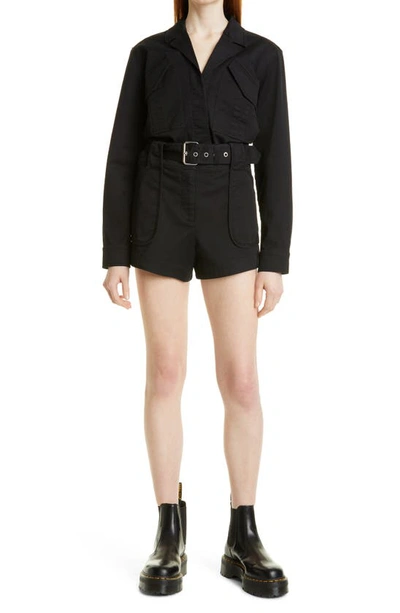 Shop Derek Lam 10 Crosby Montery Belted Cotton Blend Shorts In Black