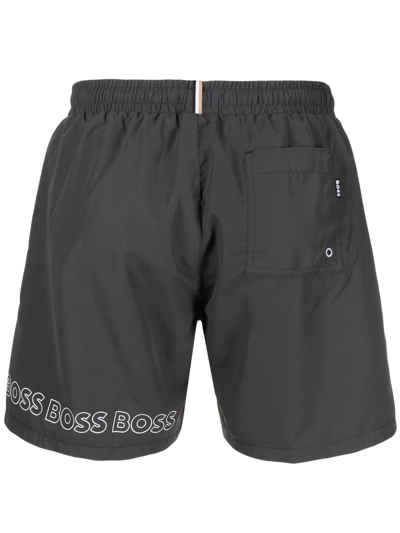 Shop Hugo Boss Logo-print Swim Shorts In Grau